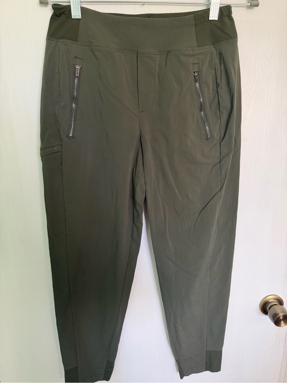 Athleta Olive Green Stretch Joggers with Zip Pockets